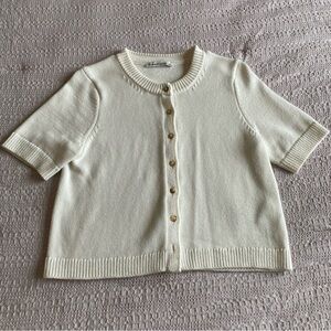 Abercrombie & Fitch Cotton Short Sleeve Cardiagn Sweater Top White Cream Small